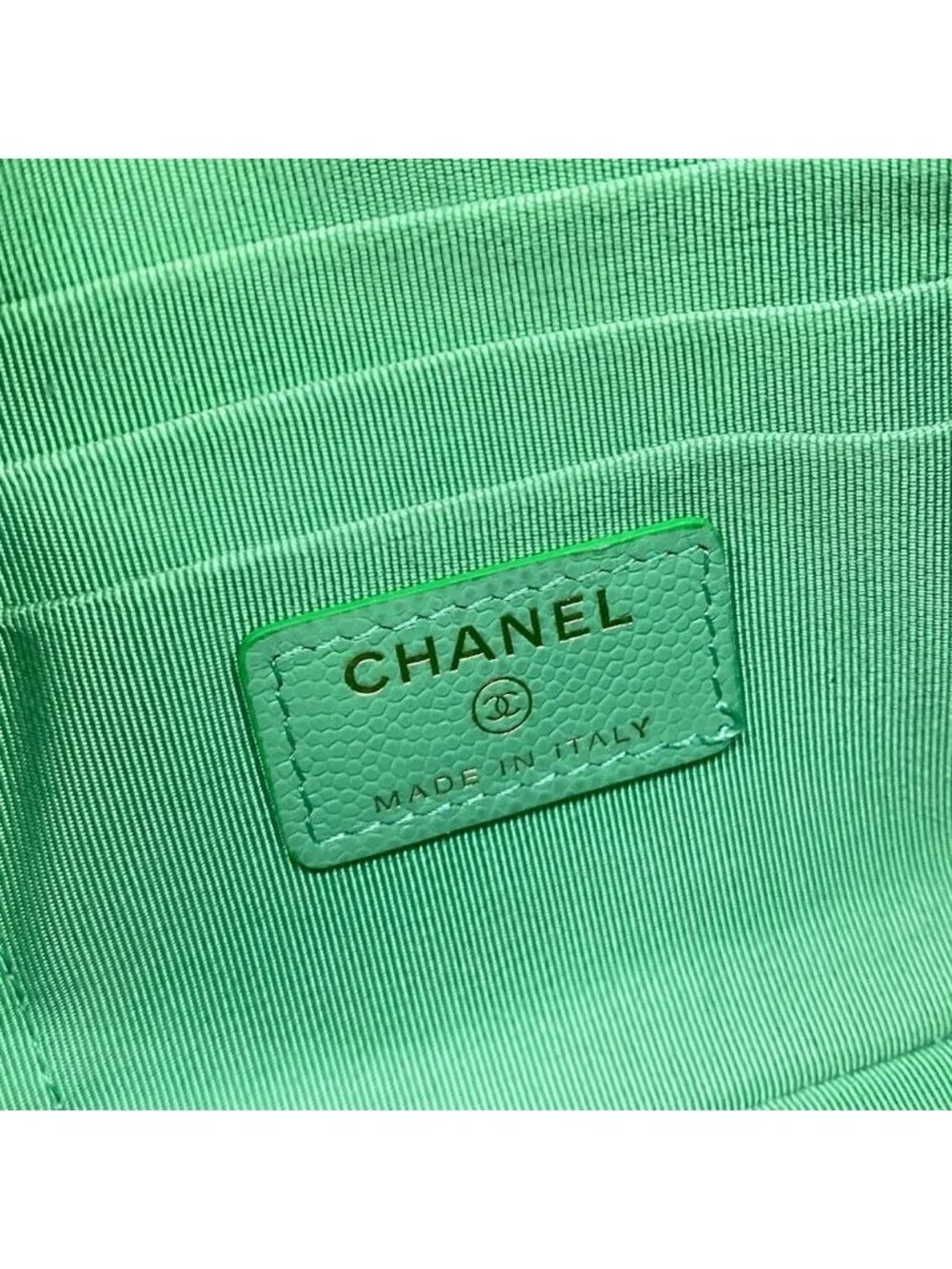 Chanel Pouch Quilted Light Green CC Logo Gold